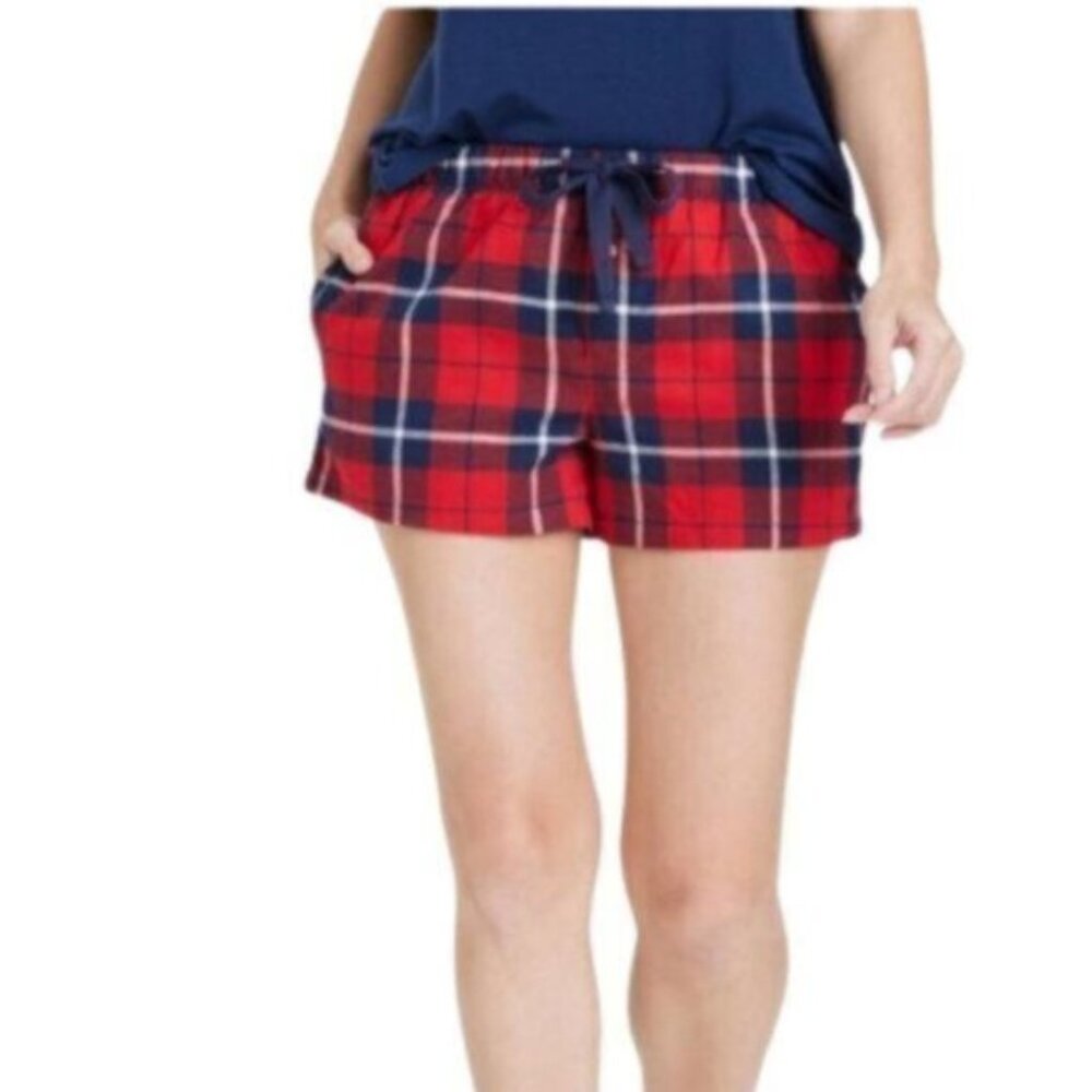 Women's Perfectly Cozy Flannel Plaid Pajama Shorts - Stars Above Red/Blu…
